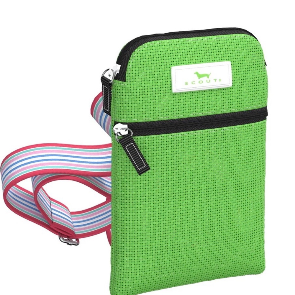 Scout Green Poly Pocket Crossbody Bag with Striped Strap